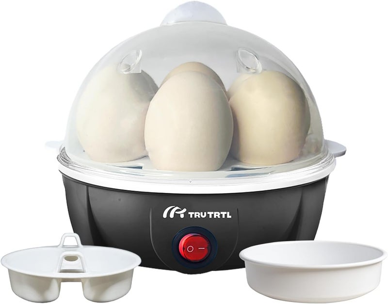 truTRTL Electric Egg Cooker | Boils upto 7 eggs | Poacher | Omelet maker | Vegetable steamer, dumpling & More | Royal Black - Image 1